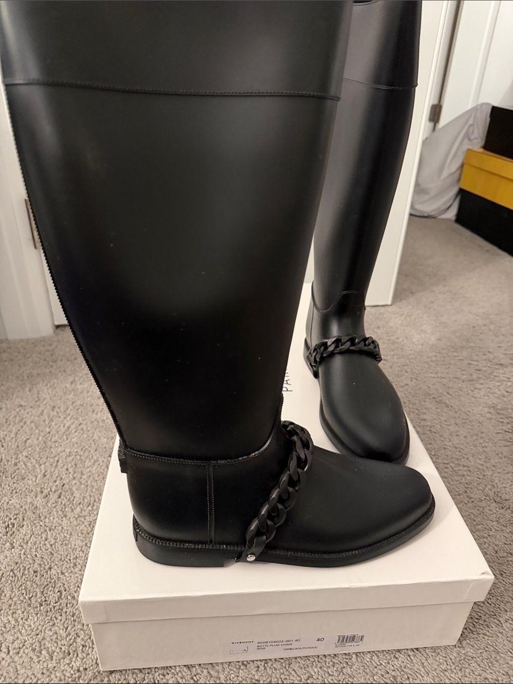 Givenchy Matte Black Knee-High Boots with Chain Detail - Picture 2 of 3